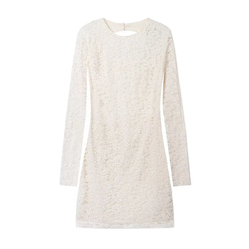 MQTIME  -  Sexy White Lace Full Sleeve Mini Dress Women O-neck Backless Hip Package Slim Waist Cinching Dresses Lady Evening Party Vestidos