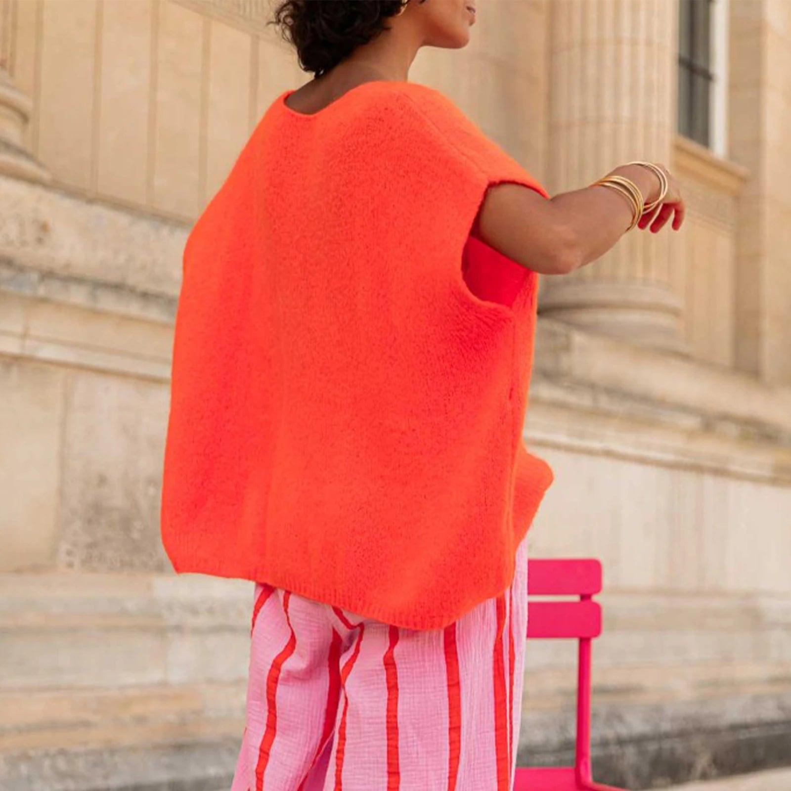 MQTIME  -  Women's Y2K Basic Loose Fit Short Sleeve Knitwear Cardigan Solid Color Button Down Deep V-Neck Lightweight Sweaters