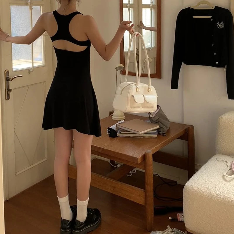 MQTIME  -   Sweet Sexy Black Bodycon Casual Elegant Dresses for Women Korean Slim Backless Mini Sleeveless Dress Short Y2k Party