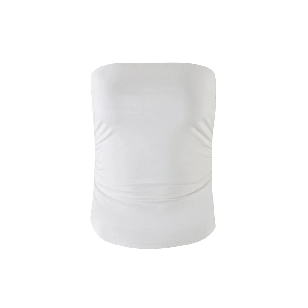 MQTIME  -  Women's Summer Strapless Bandeau Tops Stylish Solid Color Sheer See-Through Slim Fit Ruched Backless Crop Tube Vest