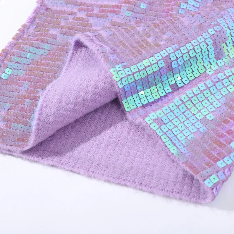 MQTIME  -   Fashion Sequined O-neck Vest Women Sexy Knitted Sleeveless Solid Slim Shinny Tops Female 2025 Casual Summer Party Top Lady