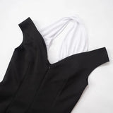 MQTIME  -  Black and White Patchwork Halterneck Mini Dress Elegant Outfits Button Up A Line Dresses Summer Y2k Woman New