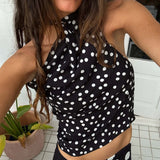 MQTIME  -  Sexy Swing Collar Tops & Long Skirt Suit Women Elegant Simple Polka Dot Print Party Skirt Outfits Casual Sleevless Slim 2Pc Sets