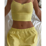 MQTIME  -  Solid Overshort Tank Top Pants Summer Spring Nightwear Pajamas Lounge Wear Women's Home Clothes Casual Sleepwear Home Wear D558