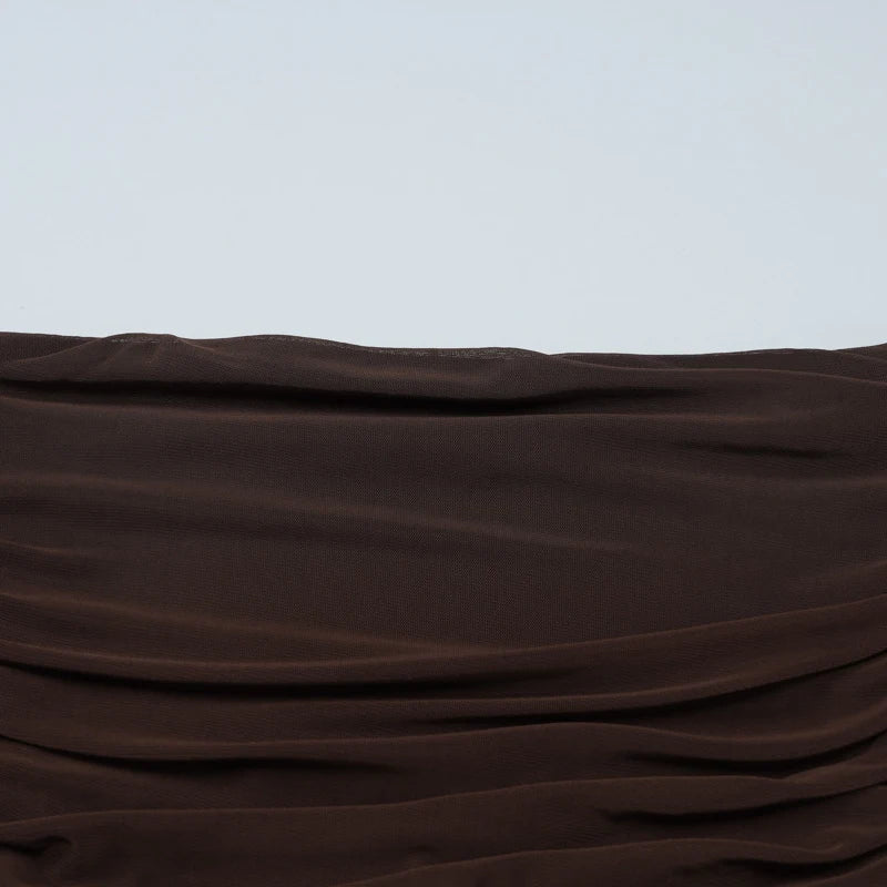 MQTIME  -  Women Sexy Strapless Mesh Patchwork Irregular Hem Party Long Dress Pleated Tight Backless Club Sleeveless Summer Vestidos