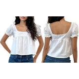 MQTIME  -  Women's Y2K Cute Ruffled Puff Short Sleeve Solid Color Cropped T-Shirts Square Neck Summer Babydoll Tops Streetwear