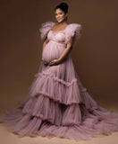 MQTIME  -  Ruffle Evening Dresses Women's Sweetheart Off Shoulder Pregnancy Bathgown Maternity Custom Made Tulle Robe for Photo Shoot