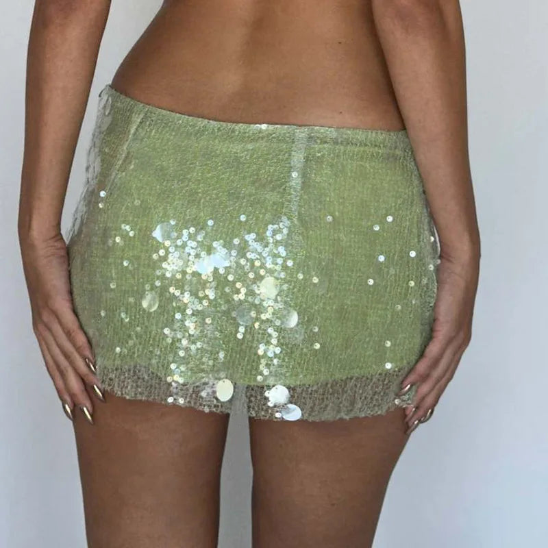 MQTIME  -  Women Sexy Temperament Wrap Hip Skirts New Autumn Elegant Hight Waist Short Skirt Spring Fashion Shiny Sequins Club Party Skirt