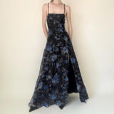 MQTIME  -  Retro printed cross backless mesh double-layer camisole skirt, sexy sexy slit waist long skirt for spicy girls
