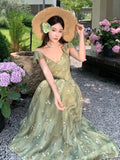 MQTIME  -   Floral Flying Sleeve Chiffon Dress Women French Summer Beach V Neck Sexy Long Dress Casual Fashion Vacation Elegant Simple Dress