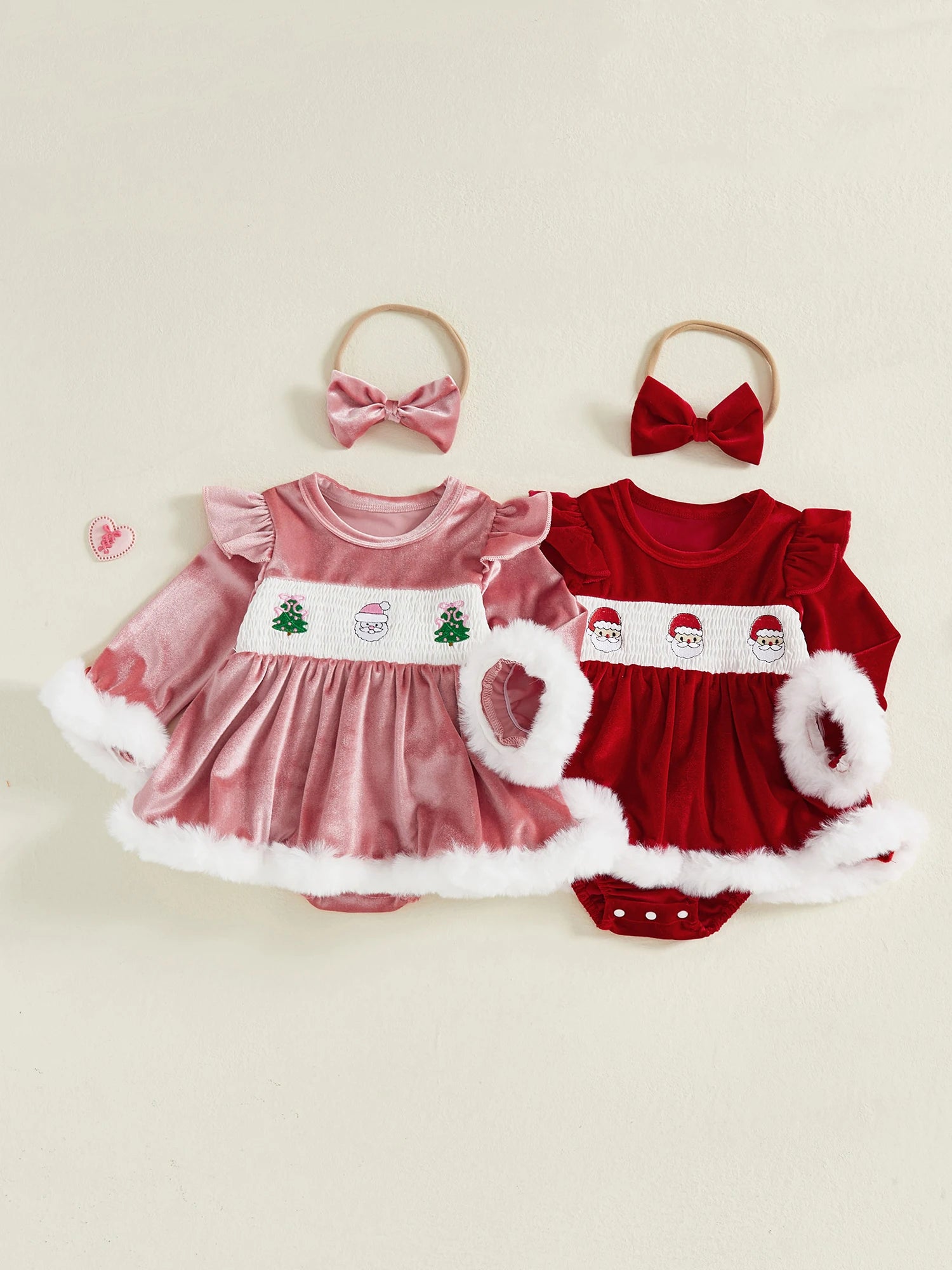 MQTIME  -  Infant Girls 3Pcs Winter Holiday Ensemble Cozy Fleece Jumpsuit with Hat Set Toddler Xmas Costume Outfit Clothes