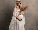Mqtime Flower Lace Maternity Photography Props Floral Long Dresses Pregnancy For Photo Shoot Floor Length Beach Wedding Maxi Gown