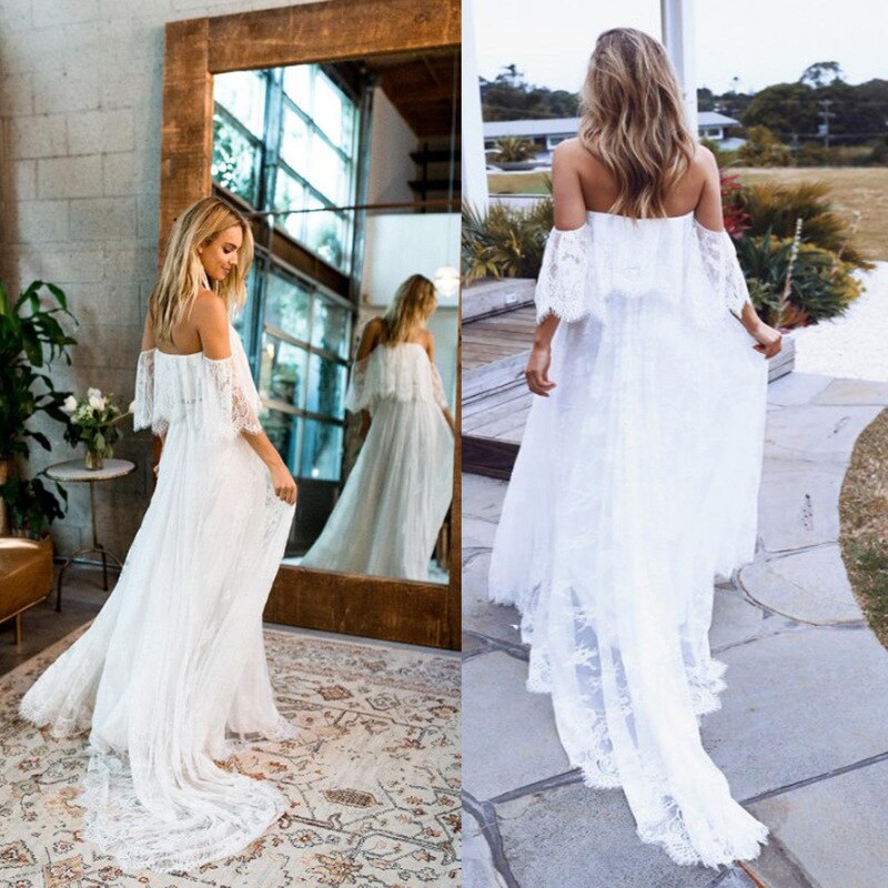 Mqtime Long Maternity Photography Props Women's Lace Stitching Pregnant Women's Long Sleeve Dress Flying Sleeve Dress  for Photo Shoot