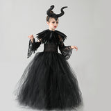 Kids Black Devil Tutu Costume Gothic Halloween Girls Fancy Tutu Dress with Feather Shawl Royal Dark Queen Maleficent Gown Dress