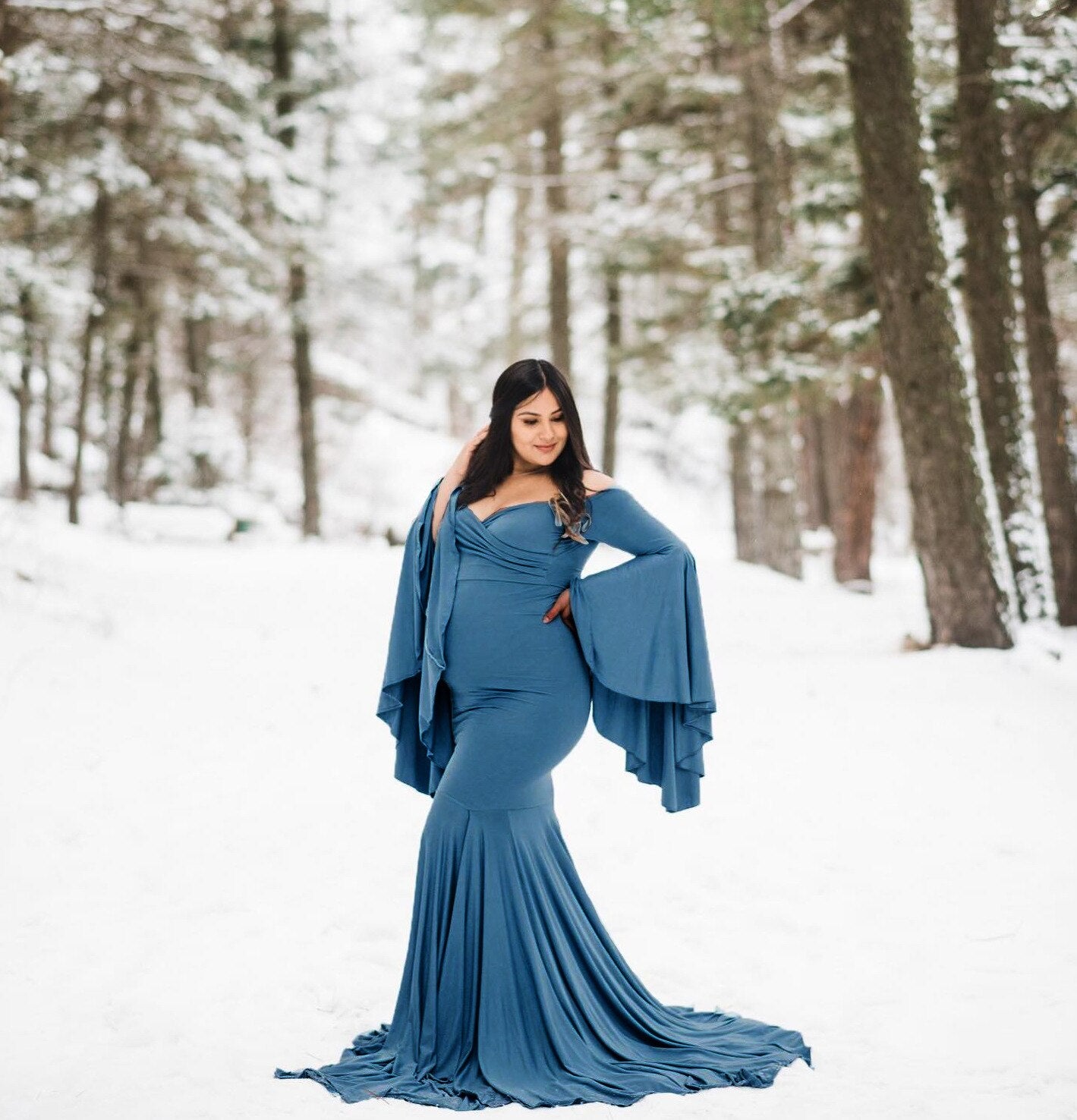 Mqtime Ruffle Cute Maternity Dresses Photography Long Pregnancy Shoot Maxi Gown For Baby Shower Party Evening Pregnant Women Photo Prop