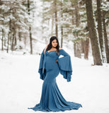 Mqtime Ruffle Cute Maternity Dresses Photography Long Pregnancy Shoot Maxi Gown For Baby Shower Party Evening Pregnant Women Photo Prop