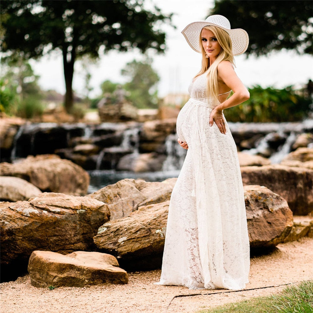 Mqtime Sexy Backless Maternity Photography Dress For Baby Shower Party Evening Pregnancy Maxi Gown White Pregnant Women Photoshoot Prop