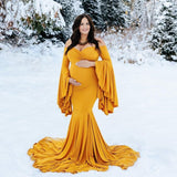 Mqtime Ruffle Cute Maternity Dresses Photography Long Pregnancy Shoot Maxi Gown For Baby Shower Party Evening Pregnant Women Photo Prop