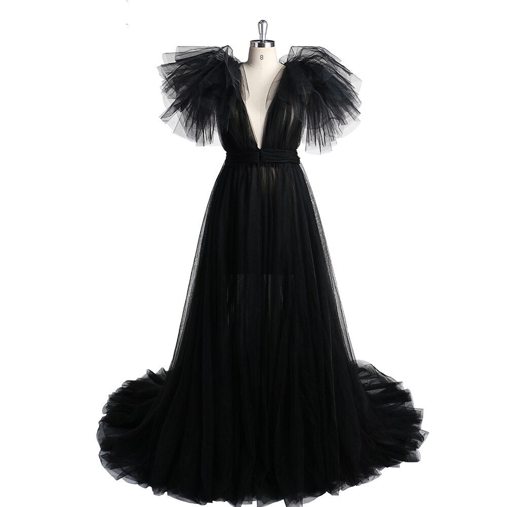 Mqtime Elegant Soft Tulle Maternity Dresses Sleeveless Puffy Long Sexy See Through Custom Made Tulle Maternity Robes For Photography