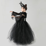 Kids Black Devil Tutu Costume Gothic Halloween Girls Fancy Tutu Dress with Feather Shawl Royal Dark Queen Maleficent Gown Dress