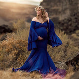 Mqtime Ruffle Cute Maternity Dresses Photography Long Pregnancy Shoot Maxi Gown For Baby Shower Party Evening Pregnant Women Photo Prop