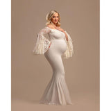 Mqtime  Lace Pagoda Sleeve Dresses Pregnancy Dress Photography Maternity Photography Props Fishtail Maternity Dresses For Photo Shoot
