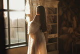 Mqtime Haute Couture Pearls Tulle Maternity Dress Luxurious Puffy Sleeves Photo Shooting Gowns See Thru Pearls Women Maternity Dresses