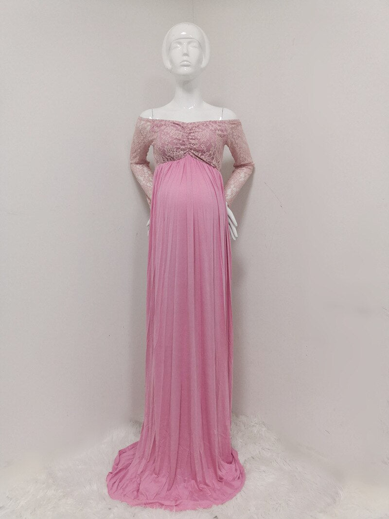 Mqtime Baby Shower Maternity Photography Props Lace Dress Maxi Dress Elegant Pregnancy Photo Shoot Women Maternity Plus Size Dress