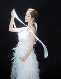 Mqtime  Women Photography Props Feathers White Elegant Maternity Dresses Sleeveless Pregnancy Dress Studio Shooting Photo Props