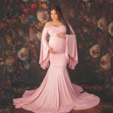 Mqtime Ruffle Cute Maternity Dresses Photography Long Pregnancy Shoot Maxi Gown For Baby Shower Party Evening Pregnant Women Photo Prop
