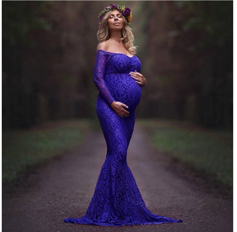 Mqtime 2023 Mermaid Maternity Dresses For Photo Shoot Lace Maxi Maternity Gown Off Shoulder Sexy Women Pregnancy Dress Photography Prop