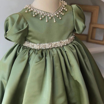 Mqtime 1st Birthday Kids Dress Wedding Party Vestidos Girls Dress Puff Sleeve Elegant Princess Kids Dresses For Girl Pearl Gowns 6m-12Y