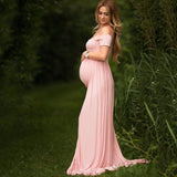 Mqtime Long Maternity Photography Props Women's Lace Stitching Pregnant Women's Long Sleeve Dress Flying Sleeve Dress  for Photo Shoot