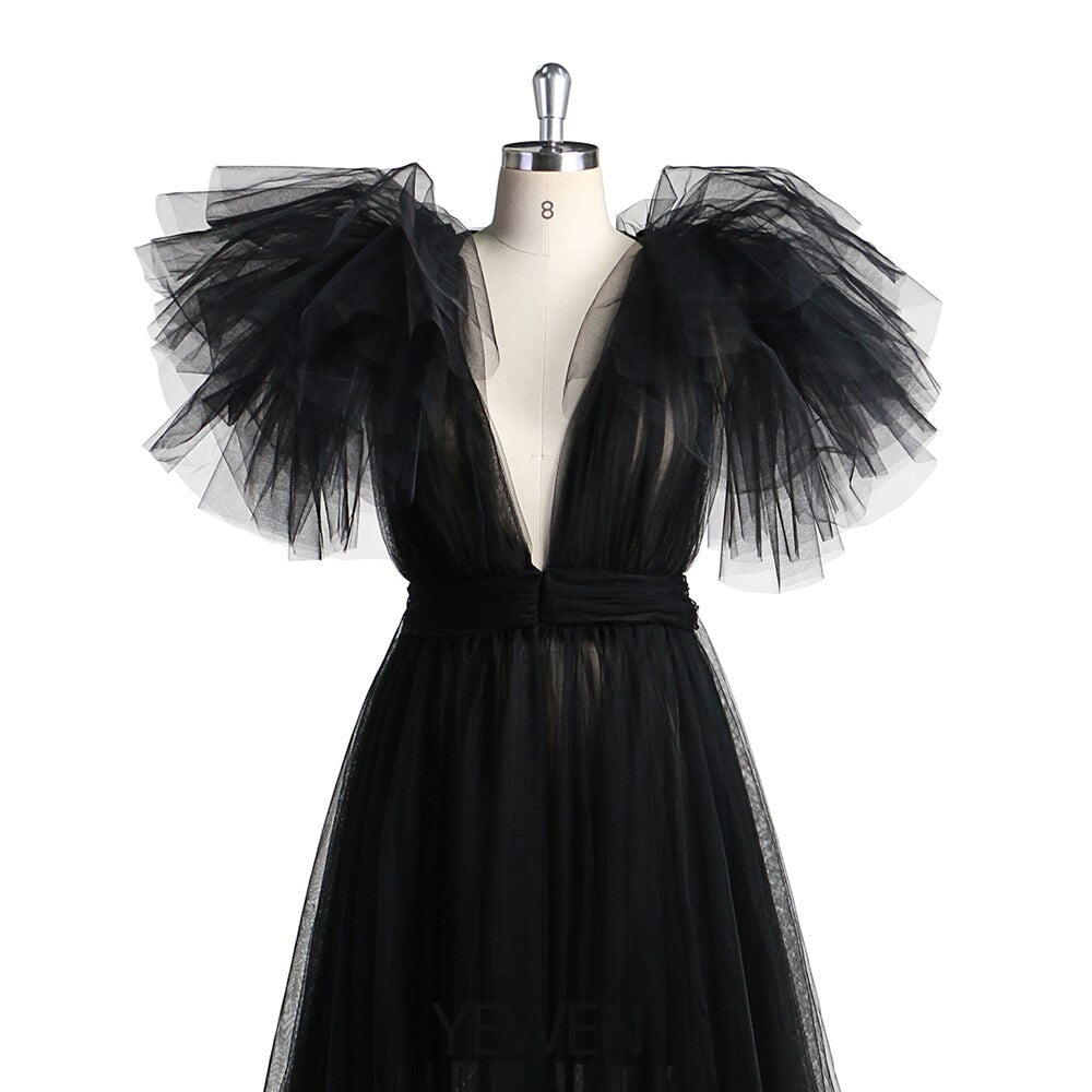 Mqtime Elegant Soft Tulle Maternity Dresses Sleeveless Puffy Long Sexy See Through Custom Made Tulle Maternity Robes For Photography