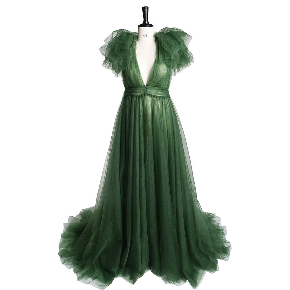 Mqtime Elegant Soft Tulle Maternity Dresses Sleeveless Puffy Long Sexy See Through Custom Made Tulle Maternity Robes For Photography