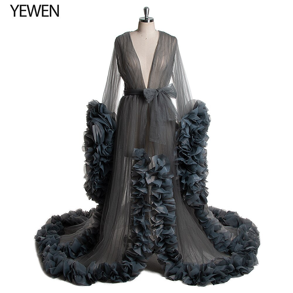 Mqtime Sexy Maternity Photography Dresses Organza Ruffle Pregnancy Shoot Dress Long Women Maxi Maternity Gown Photo Prop YEWEN