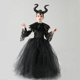 Kids Black Devil Tutu Costume Gothic Halloween Girls Fancy Tutu Dress with Feather Shawl Royal Dark Queen Maleficent Gown Dress