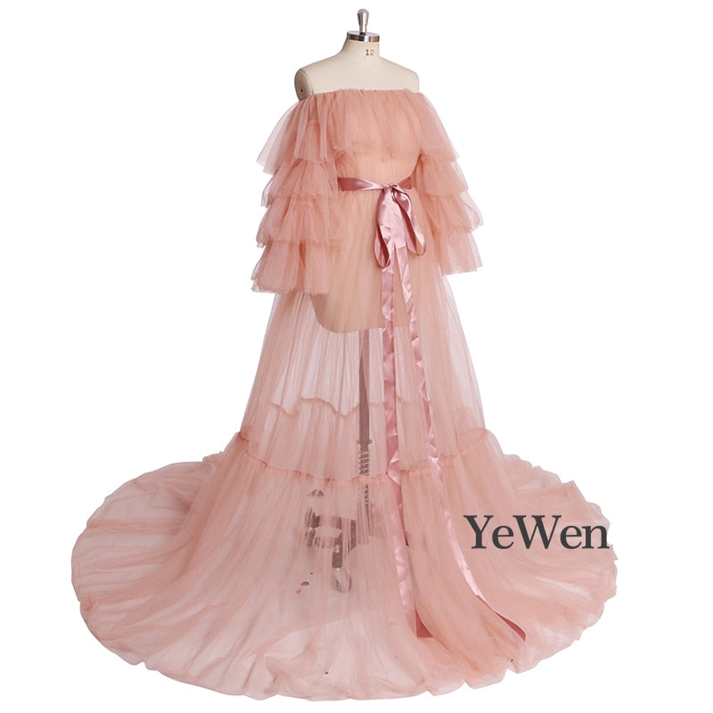 Mqtime Sexy Pink Long Maternity Photography Props Dresses Tulle Perspective Pregnancy Mesh Maxi Gown For Pregnant Women Photo Shooting
