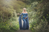 Mqtime Long Maternity Photography Props Women's Lace Stitching Pregnant Women's Long Sleeve Dress Flying Sleeve Dress  for Photo Shoot