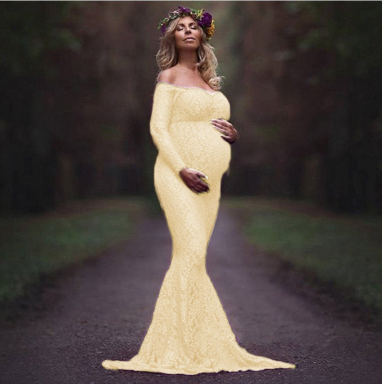 Mqtime 2023 Mermaid Maternity Dresses For Photo Shoot Lace Maxi Maternity Gown Off Shoulder Sexy Women Pregnancy Dress Photography Prop