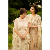 Mqtime Khaki Boho Lace Photo Shoot Pregnant Robe with Tassles  Maternity Dress Evening Party Costume for Women Photography Accessories