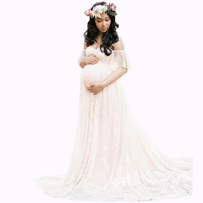 Mqtime Long Maternity Photography Props Women's Lace Stitching Pregnant Women's Long Sleeve Dress Flying Sleeve Dress  for Photo Shoot