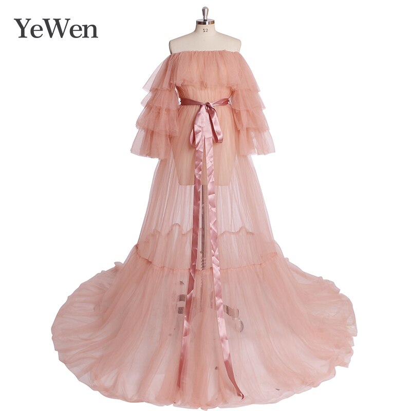 Mqtime Sexy Pink Long Maternity Photography Props Dresses Tulle Perspective Pregnancy Mesh Maxi Gown For Pregnant Women Photo Shooting