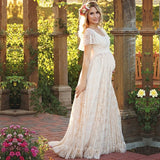 Mqtime Long Maternity Photography Props Women's Lace Stitching Pregnant Women's Long Sleeve Dress Flying Sleeve Dress  for Photo Shoot