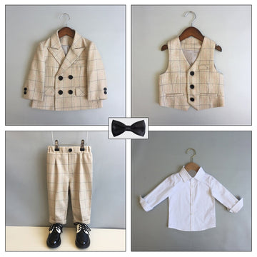 Child Formal British Plaid Dress Suits Set Spring And Autumn Boys Birthday Party Wedding Piano Show Costume Kids Blazer Pants