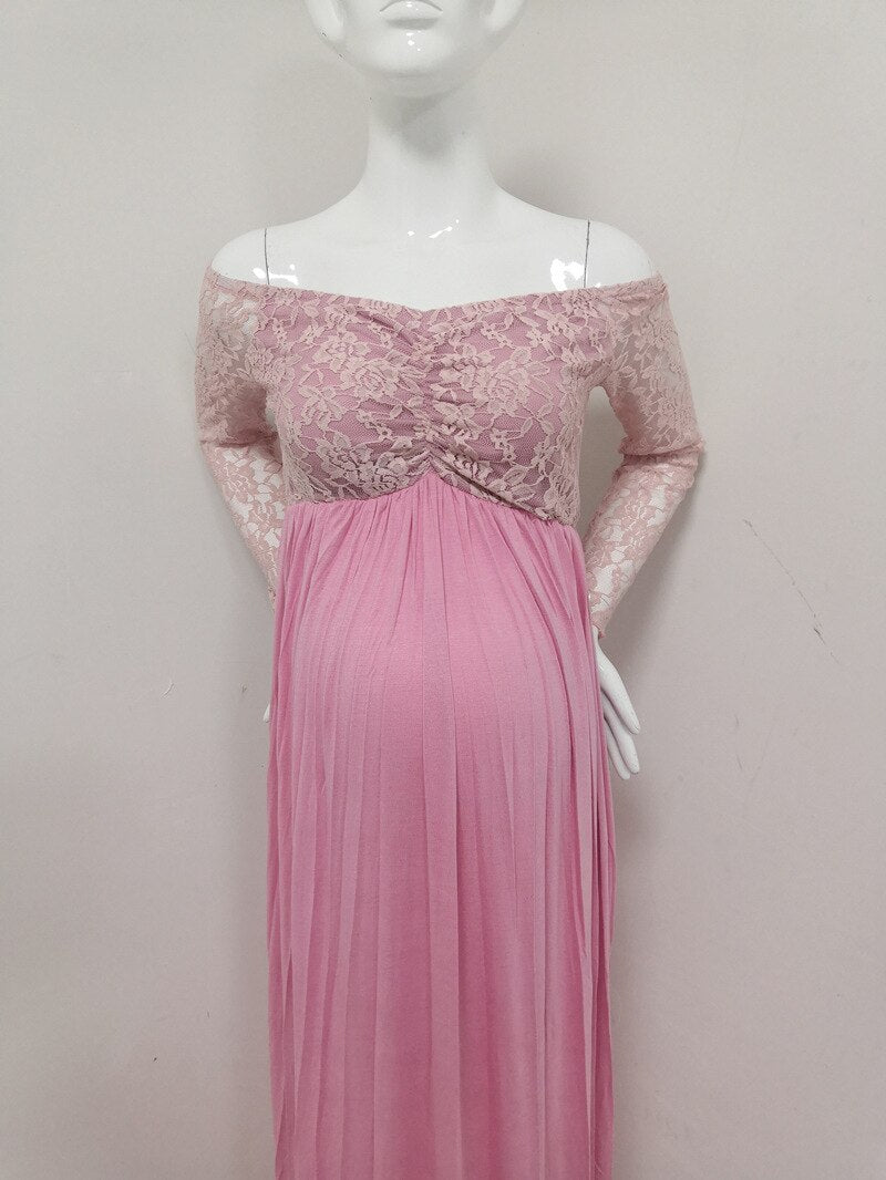 Mqtime Baby Shower Maternity Photography Props Lace Dress Maxi Dress Elegant Pregnancy Photo Shoot Women Maternity Plus Size Dress