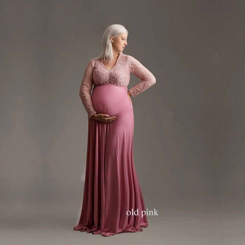 Mqtime Baby Shower Maternity Photography Props Lace Dress Maxi Dress Elegant Pregnancy Photo Shoot Women Maternity Plus Size Dress