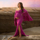 Mqtime Ruffle Cute Maternity Dresses Photography Long Pregnancy Shoot Maxi Gown For Baby Shower Party Evening Pregnant Women Photo Prop
