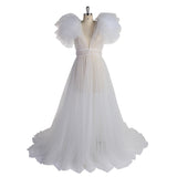 Mqtime Elegant Soft Tulle Maternity Dresses Sleeveless Puffy Long Sexy See Through Custom Made Tulle Maternity Robes For Photography