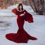 Mqtime Ruffle Cute Maternity Dresses Photography Long Pregnancy Shoot Maxi Gown For Baby Shower Party Evening Pregnant Women Photo Prop